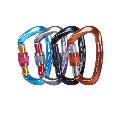 قیمت خوب Black Oxide Coated Coating Aluminum Carabiner 25KN D Shape Flat Hook for Climbing آنلاین