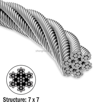 قیمت خوب کابل فولادی هسته 7*19 SS AISI304 AISI316 طناب فولادی کابل 8 میلی متری Inox Si Content 1.0% 7x19 سیم فولادی ضد زنگ آنلاین