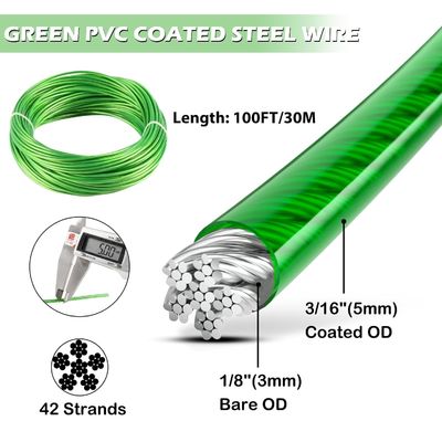 قیمت خوب 7x7 / 7x19 وینیل پوشش داده شده کابل های هواپیمایی گالوانیزه فولاد کابل طناب PVC پوشش داده شده سیم طناب 1/8 