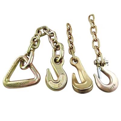 قیمت خوب زنجیر حمل و نقل G70 با مقاومت بالا و روکش زرد روی، با قلاب، جنس 20Mn2 آنلاین