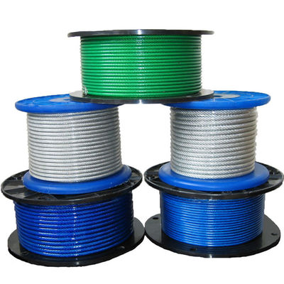 قیمت خوب مستقیم از 5/32 اینچ تا 7/16 اینچ پی وی سی پوشش فولاد کابل طناب 7x7 / 7x19 درجه فولاد کربن طول 100-2000m آنلاین