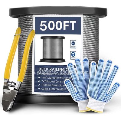 قیمت خوب گواهینامه ISO9001/ISO14001 T316 کابل فولاد ضد زنگ 7x7 رشته 500FT عرشه چوک SS کابل سیم سیم با برش آنلاین