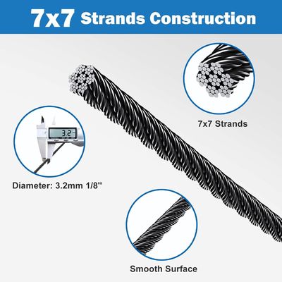 قیمت خوب کیت سخت‌افزار نرده کابلی T316 کابل هواپیمایی 7x7 رشته 500 فوت 1/8 اینچ طناب سیم فولادی ضد زنگ بافته شده با سیم‌بر آنلاین