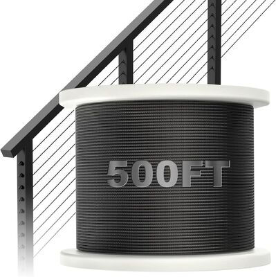قیمت خوب طناب سیمی 3/16 مشکی T316 فولاد ضد زنگ 250 فوت 7x19 کابل هواپیما 3700 پوند استحکام شکست برای نرده عرشه زیپ لاین آنلاین